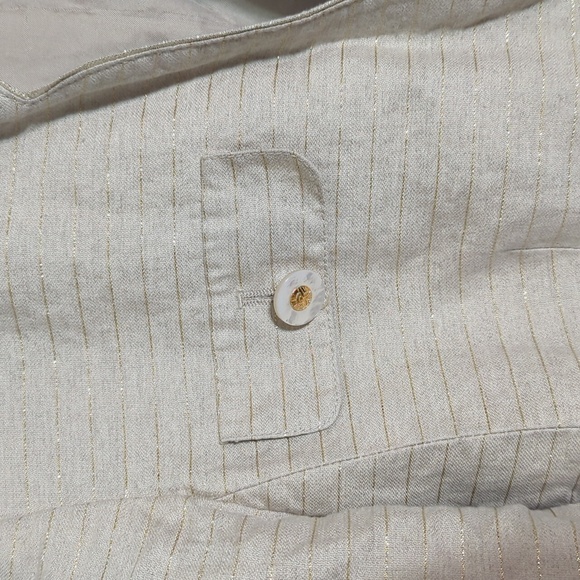 Louis Feraud Womens Blazer Jacket Linen Cotton Cropped‎ Khaki Gold Military Sz 6 - Picture 3 of 9